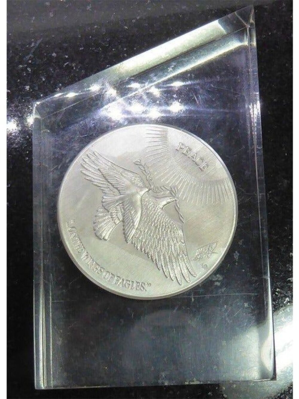 Vintage Michel Art "Peace" Eagle Medallion Lucite Paperweight | Isram World